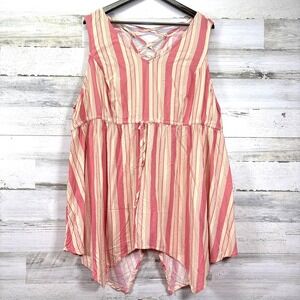 TORRID Womens Pink & Cream Striped Drawstring Waist Lightweight Tank Shirt Sz 4X